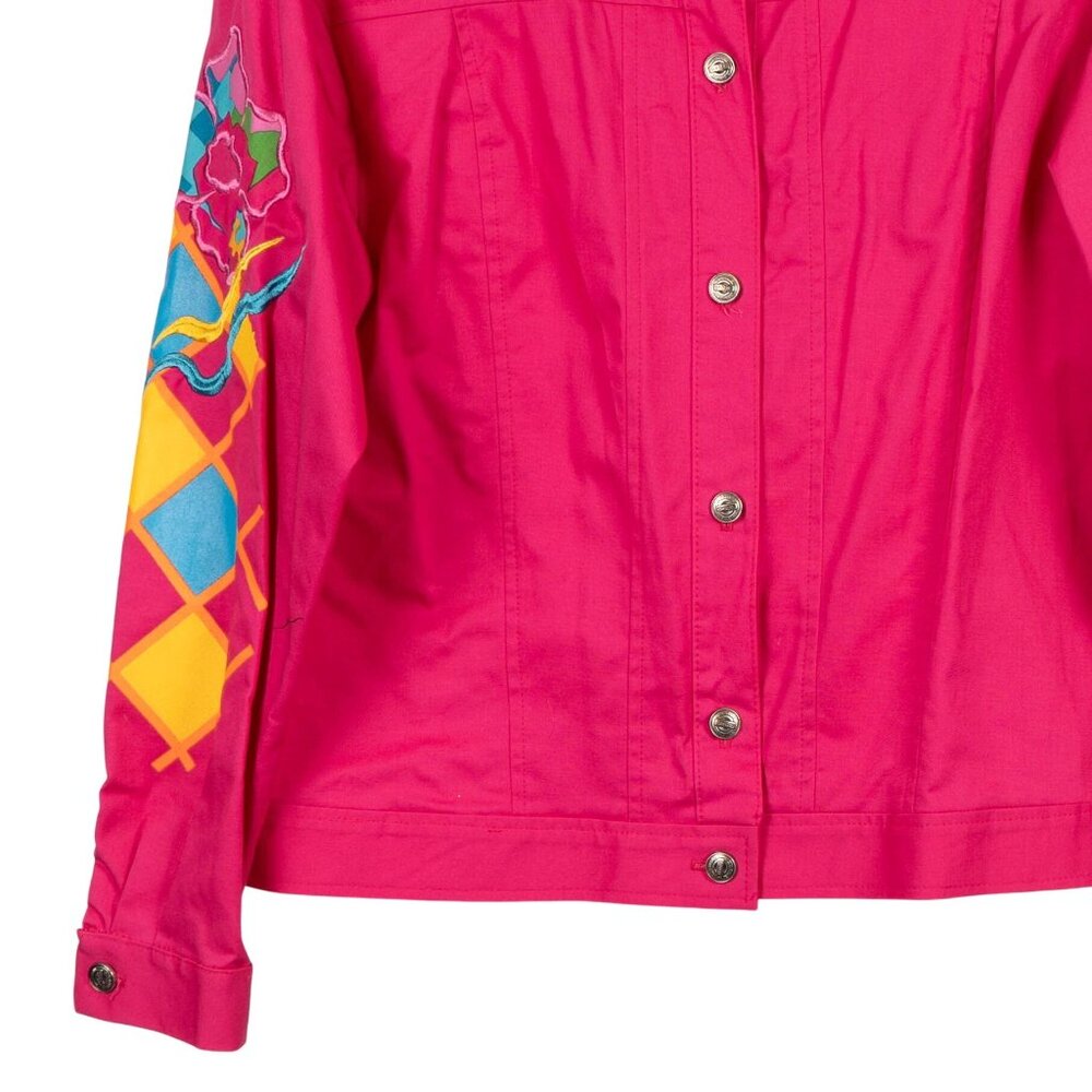 Sunny Sport VTG 80s Jacket 4 Pink Embroidered Collar Sleeves Retro Shoulder Pads - Picture 3 of 6